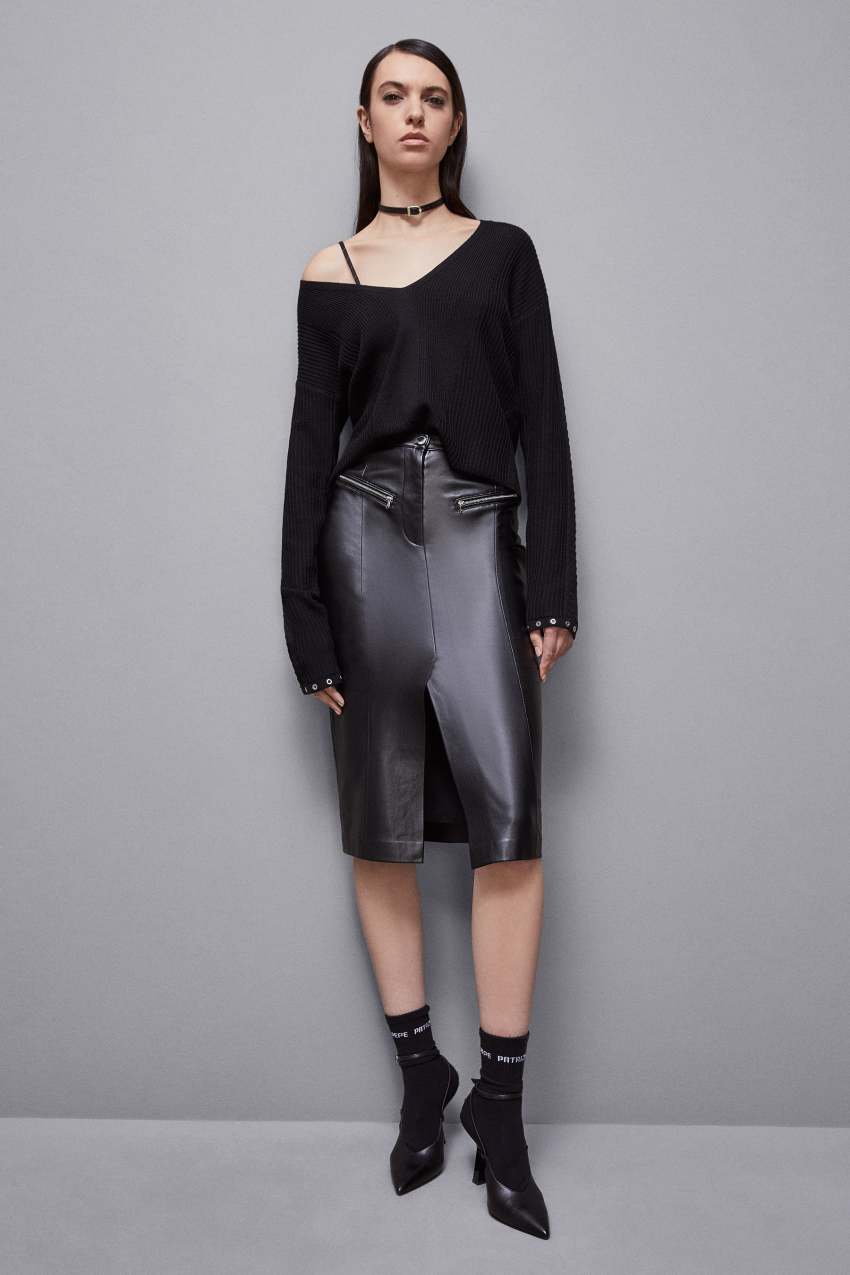 Patrizia Pepe High-waisted Midi Skirt In Faux Leather Siyah | GVT729156