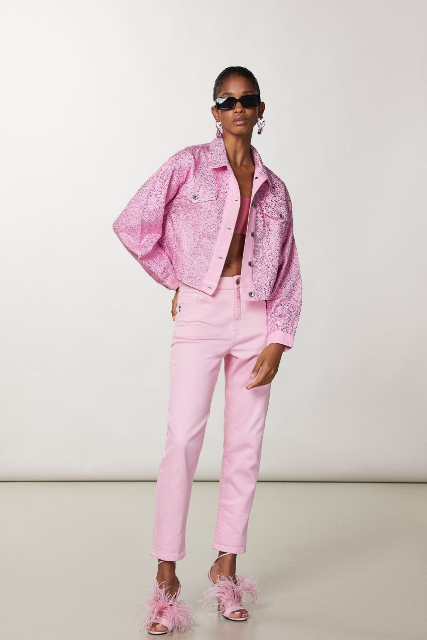 Patrizia Pepe Jeans Jacket With Rhinestones Pembe | LCG047519