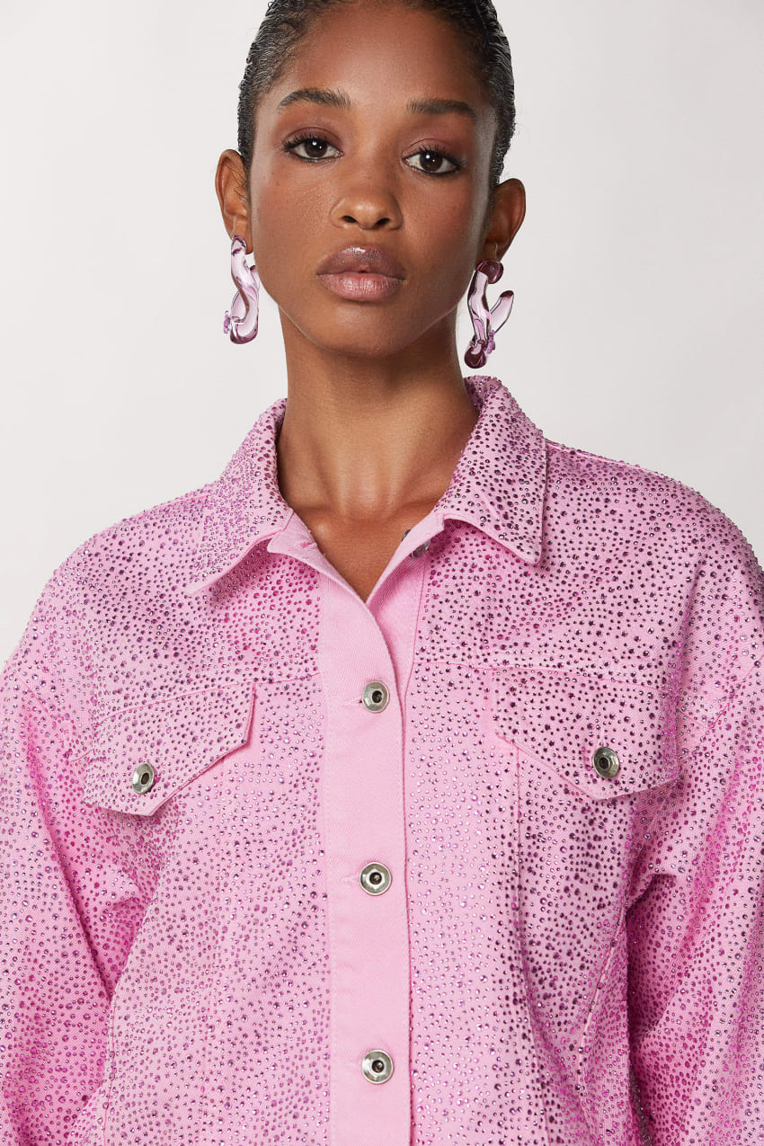 Patrizia Pepe Jeans Jacket With Rhinestones Pembe | LCG047519