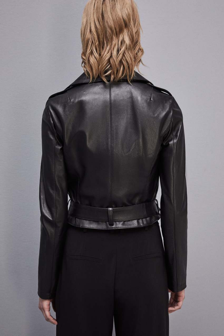 Patrizia Pepe Leather Biker Jacket Siyah | KUS256107