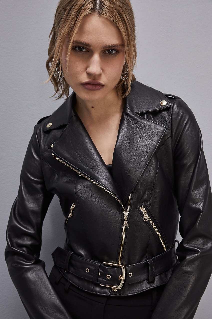 Patrizia Pepe Leather Biker Jacket Siyah | KUS256107