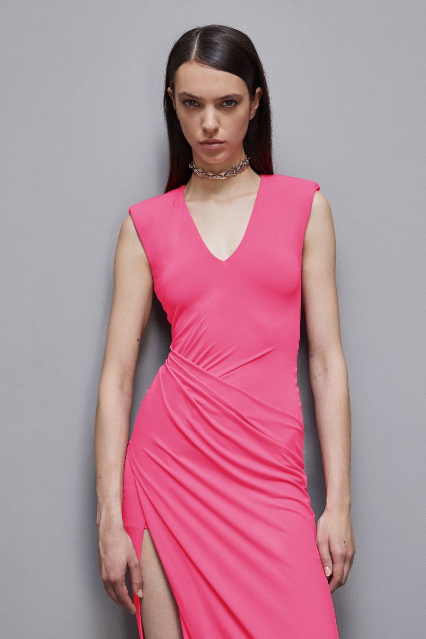 Patrizia Pepe Long Crape Dress With Draping Pembe | LKJ780245