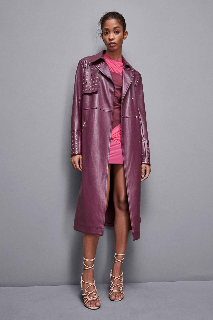 Patrizia Pepe Long Faux Leather Trench Coat With Zipper Mor | VEN029461