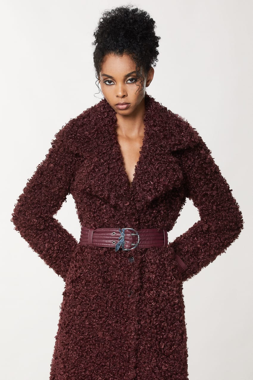 Patrizia Pepe Long Fluffy Coat With Belt Mor | MFB083246