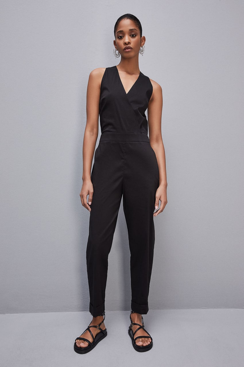 Patrizia Pepe Long Jumpsuit In Stretch Cotton-blend Poplin Siyah | MVS831409