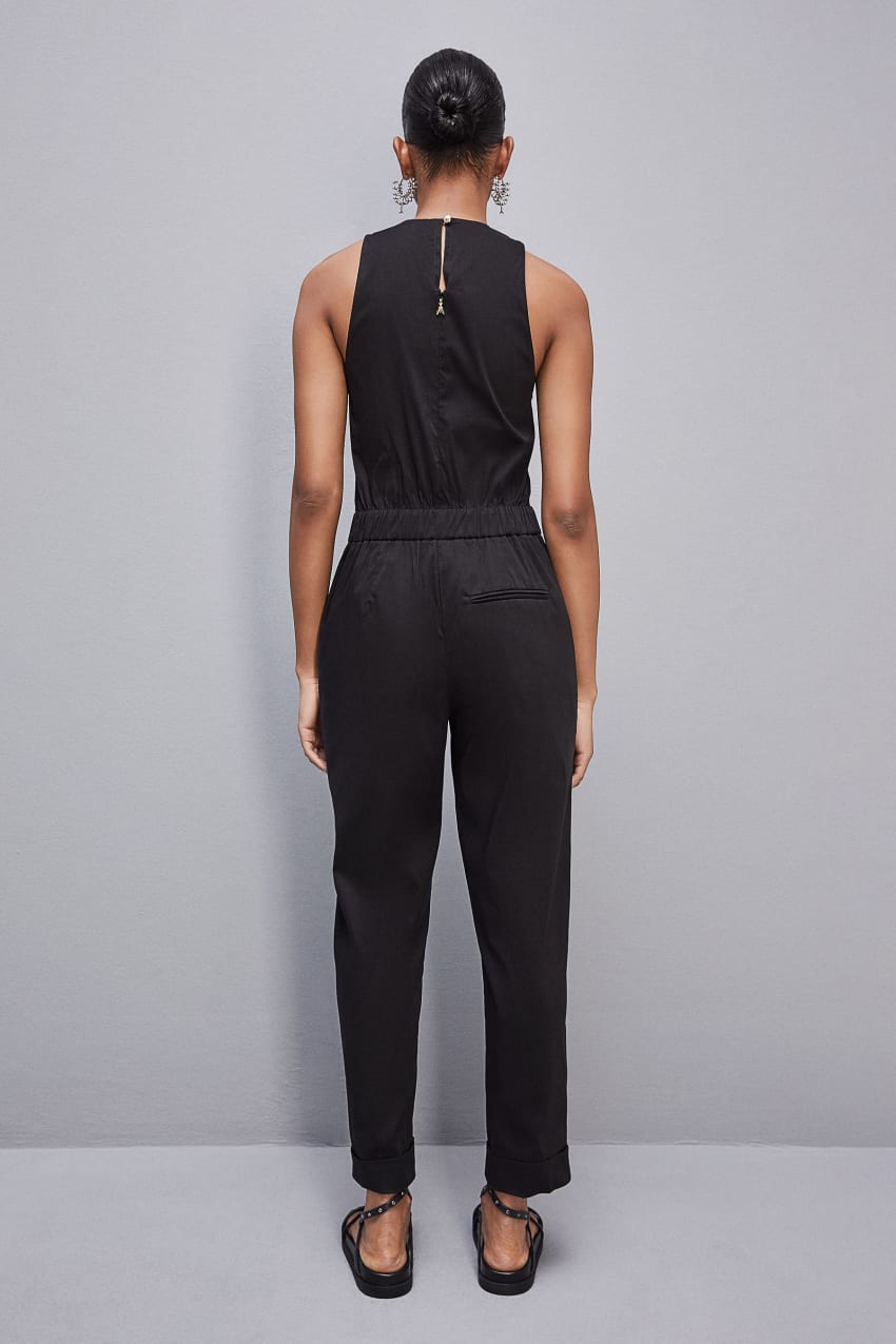 Patrizia Pepe Long Jumpsuit In Stretch Cotton-blend Poplin Siyah | MVS831409