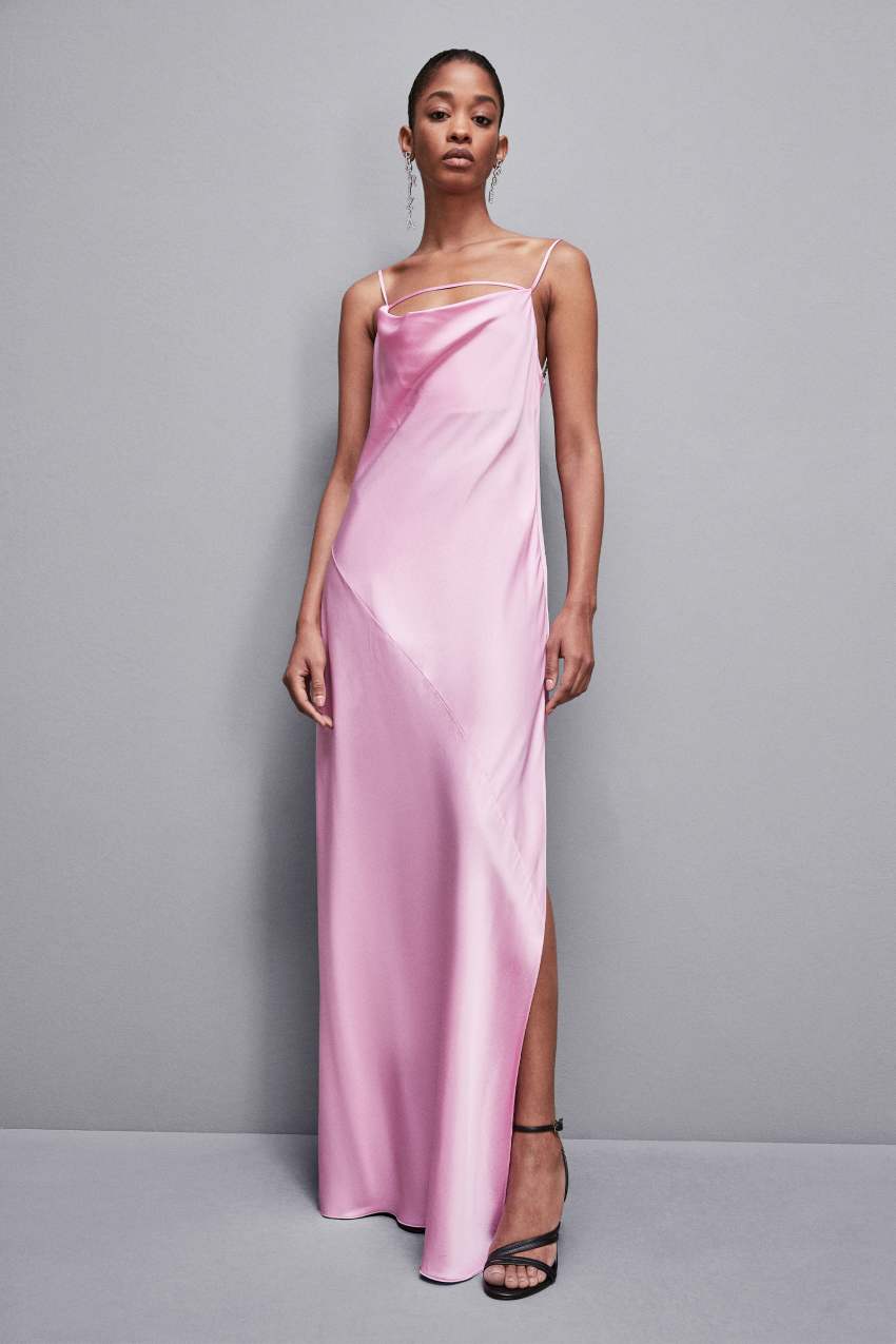 Patrizia Pepe Long Viscose Satin Mermaid Dress Pembe | IPS876594