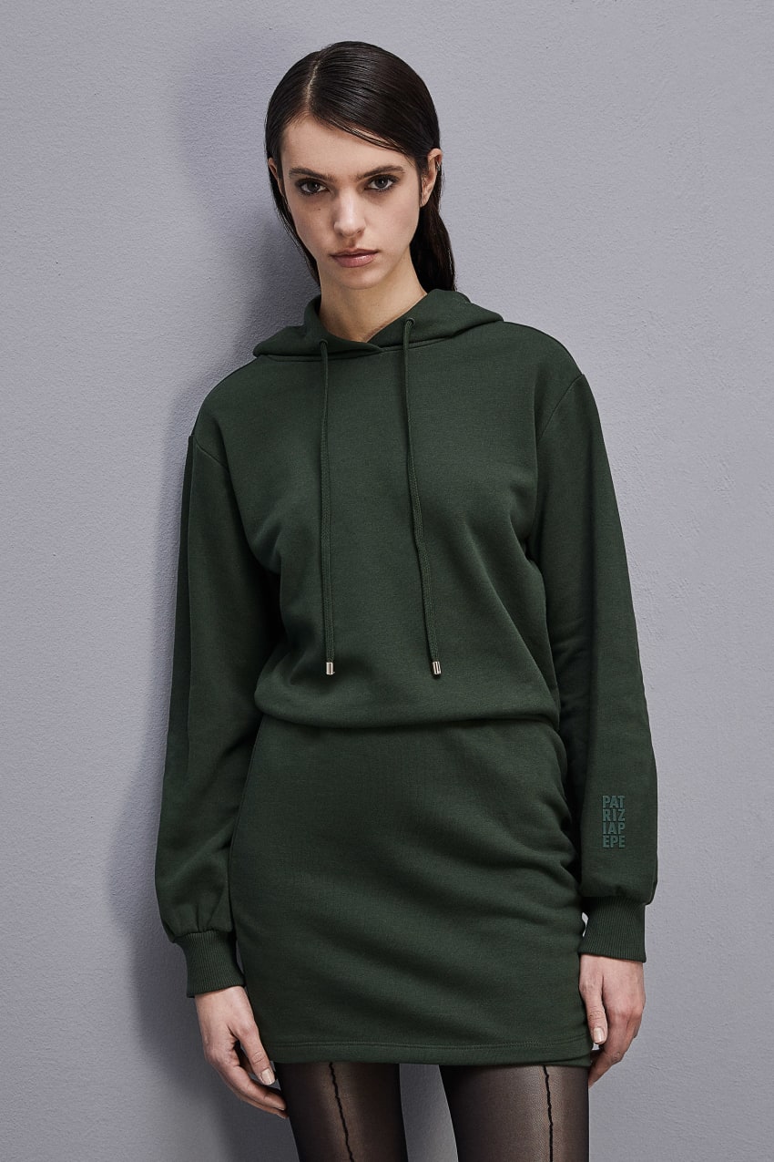 Patrizia Pepe Long-sleeved Fleece Dress Yeşil | LXW943657