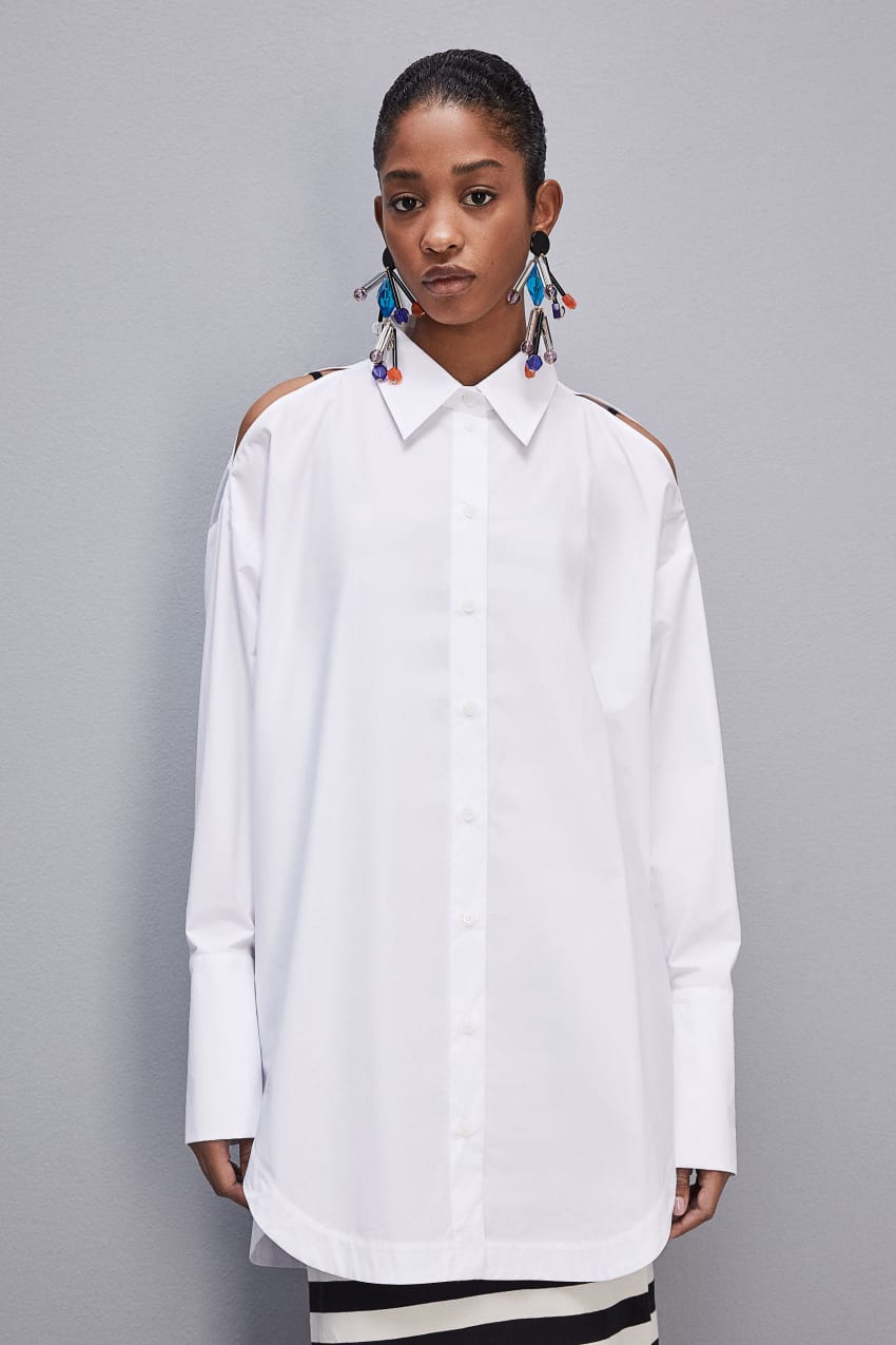 Patrizia Pepe Long-sleeved Oversized Cotton Shirt Beyaz | INS602951