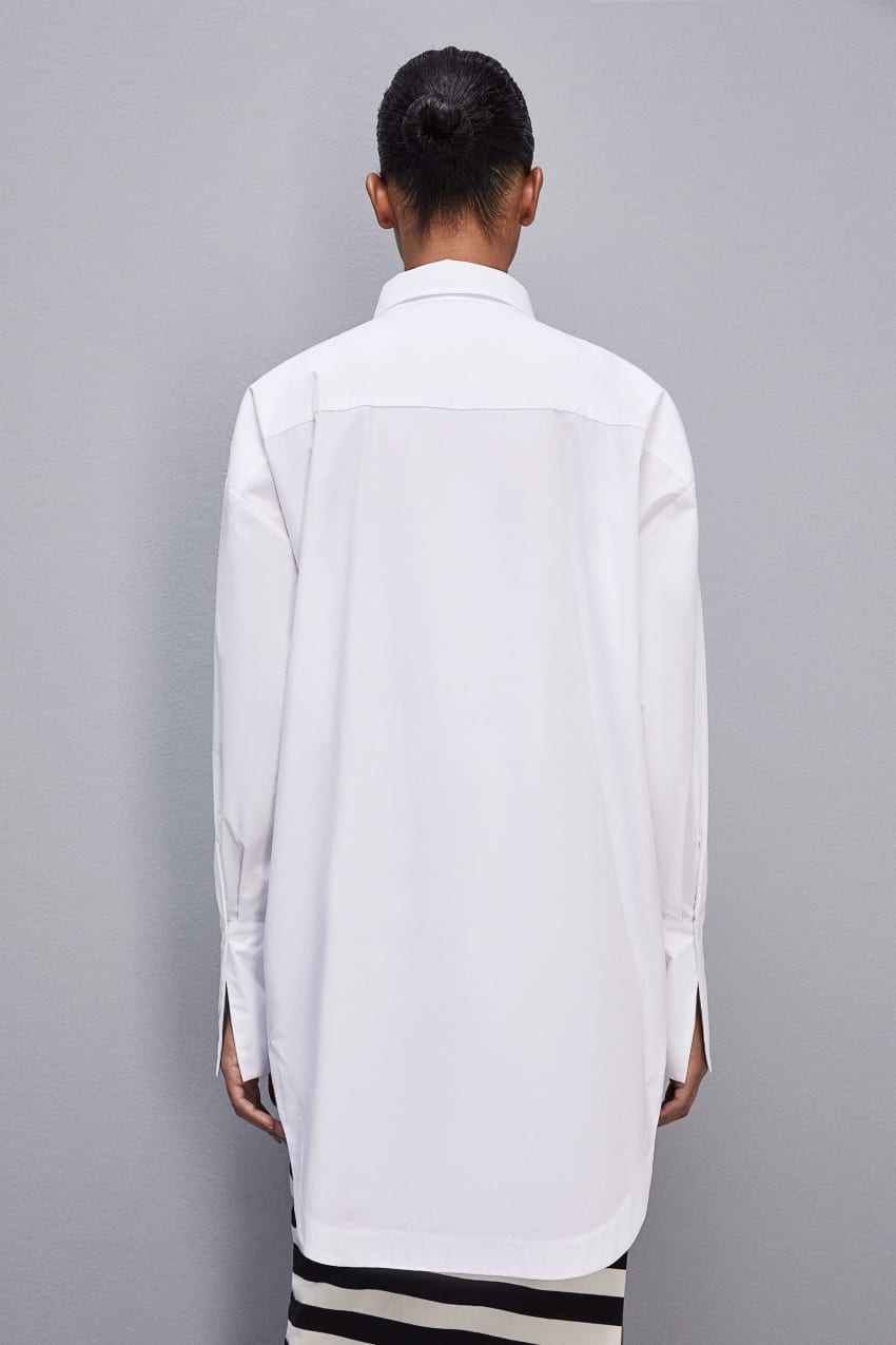 Patrizia Pepe Long-sleeved Oversized Cotton Shirt Beyaz | INS602951