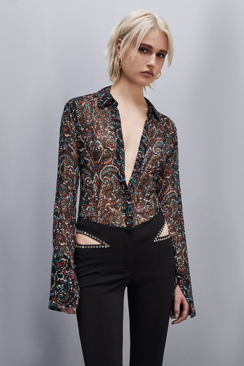 Patrizia Pepe Long-sleeved Printed Shirt Siyah | EOH684271