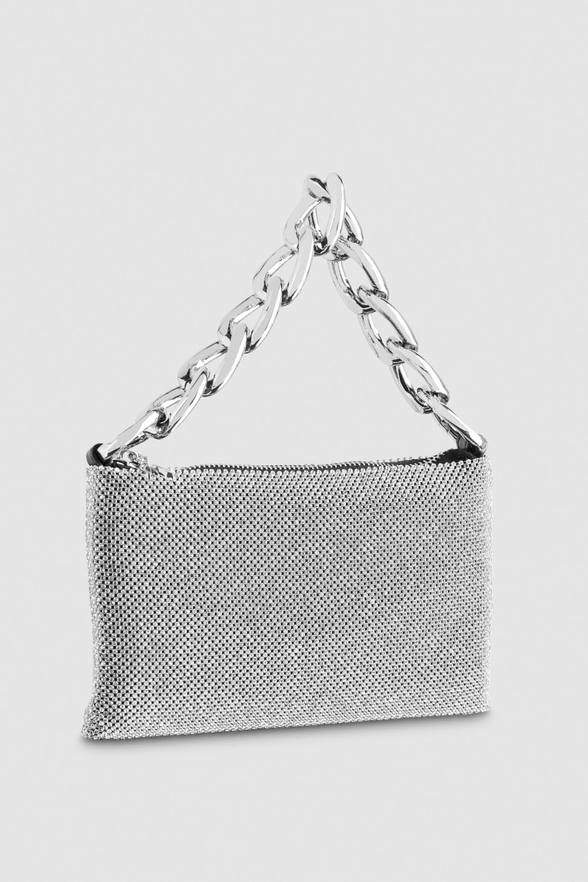 Patrizia Pepe Maxichain Rhinestone Clutch Bag Gümüş | CST951637