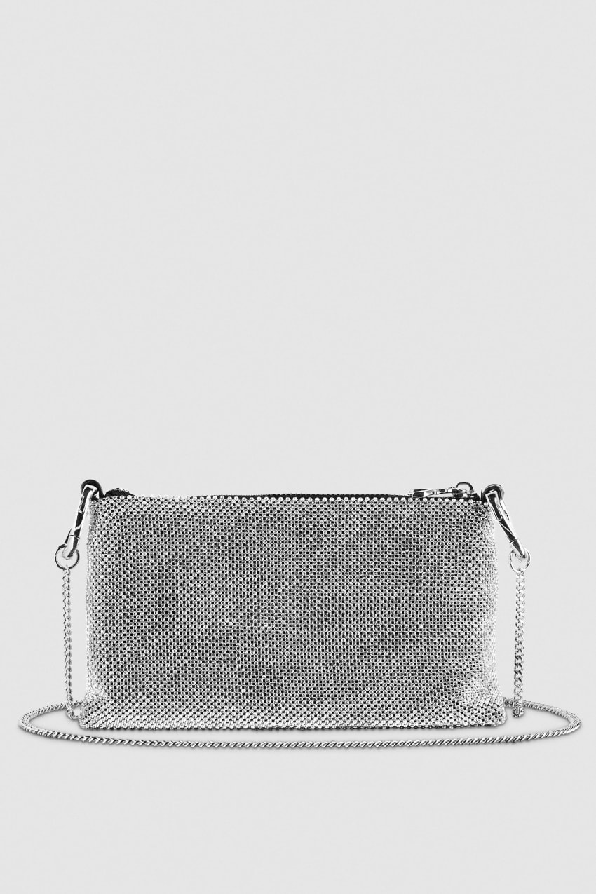 Patrizia Pepe Maxichain Rhinestone Clutch Bag Gümüş | CST951637