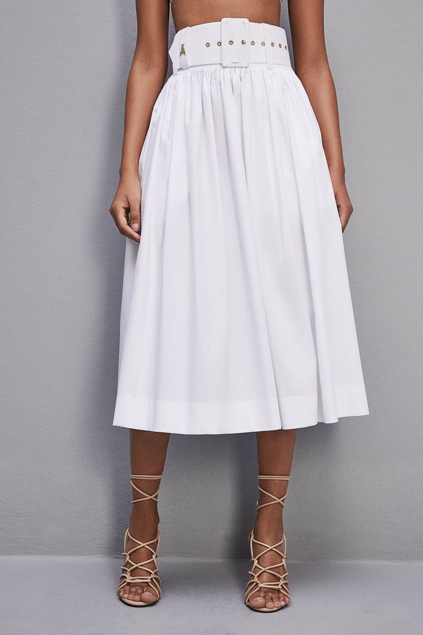 Patrizia Pepe Midi Flared Skirt With Belt Beyaz | DXP476108