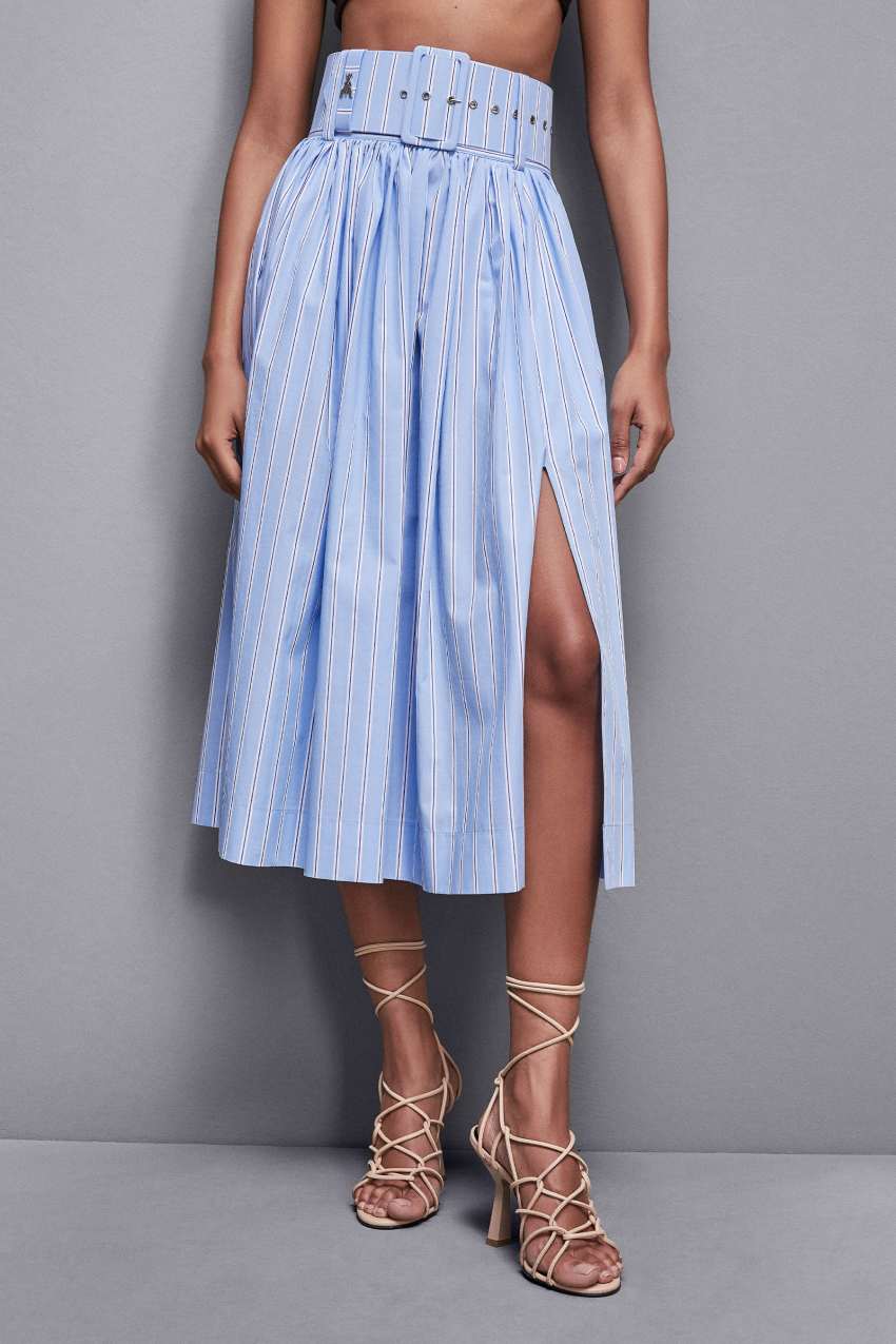 Patrizia Pepe Midi Flared Skirt With Belt Açık Mavi | ILH783516