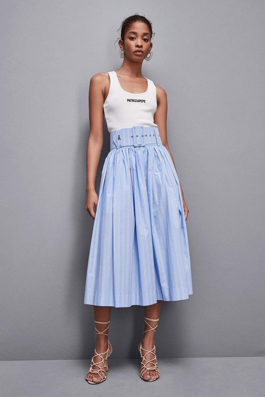 Patrizia Pepe Midi Flared Skirt With Belt Açık Mavi | ILH783516