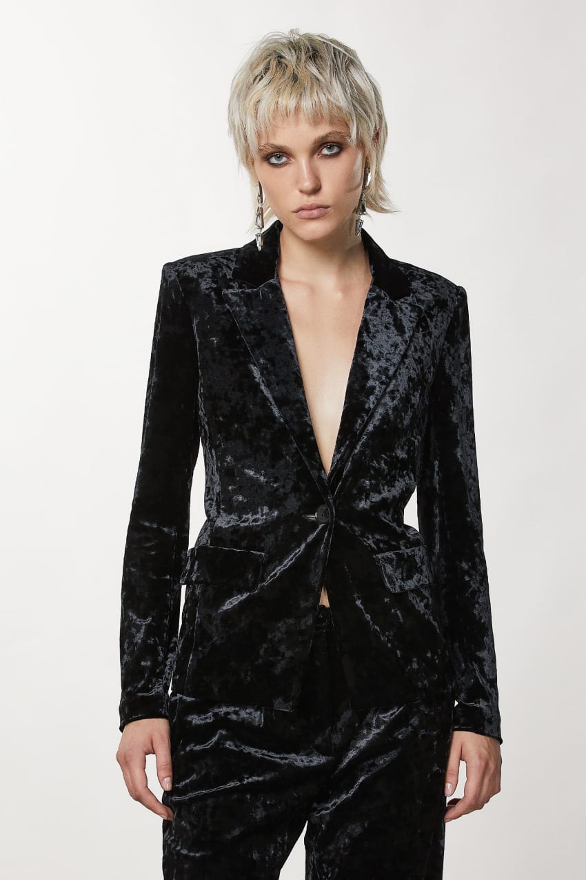 Patrizia Pepe One-button Velvet Jacket Siyah | SBL380469