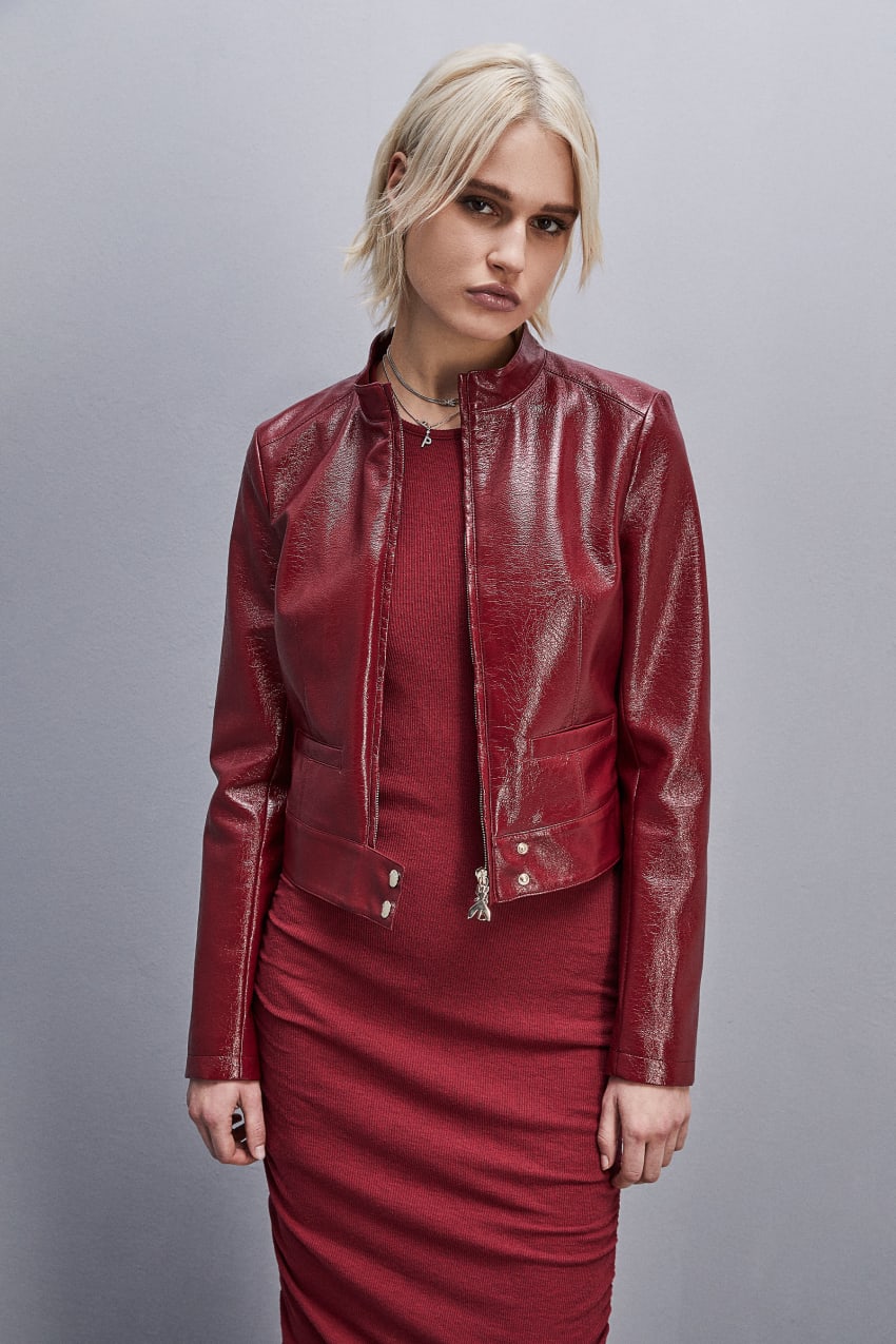 Patrizia Pepe Patent Leather Slim Biker Jacket Kırmızı | ZDY456198