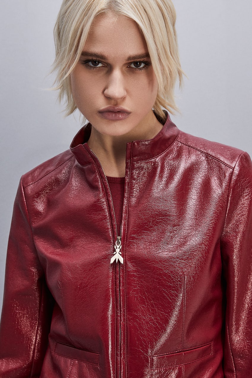 Patrizia Pepe Patent Leather Slim Biker Jacket Kırmızı | ZDY456198