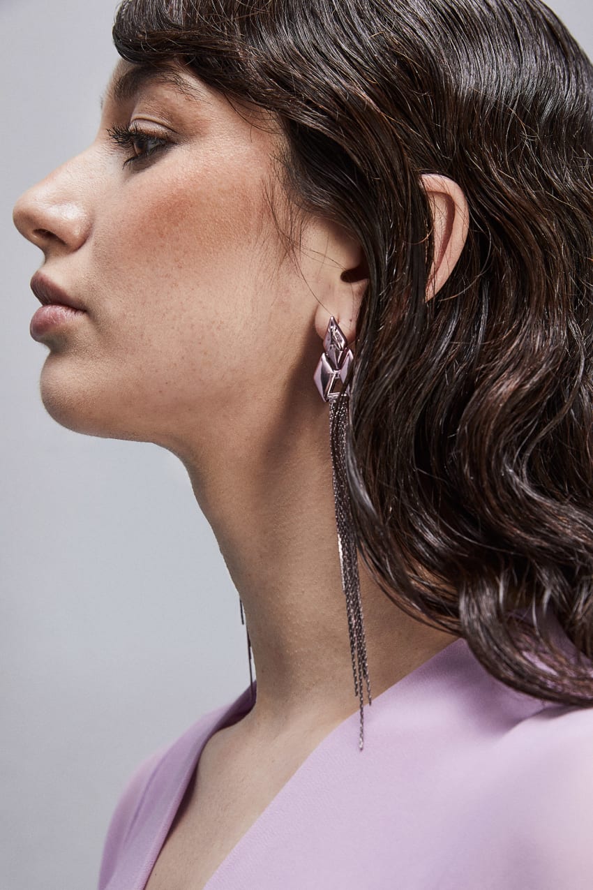 Patrizia Pepe Pendant Earrings With Micro Fly Links And Metal Fringing Pembe | AEX324567