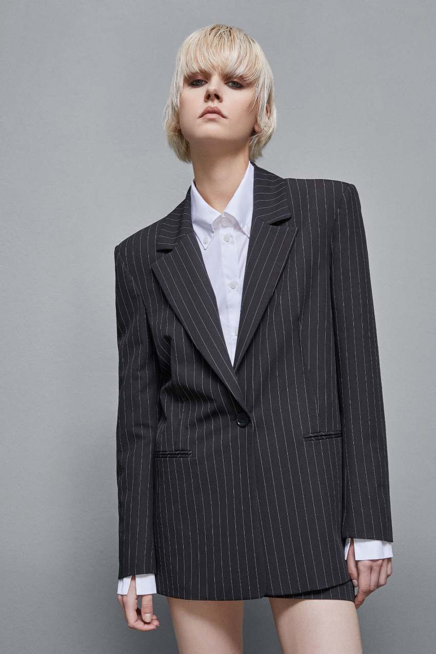 Patrizia Pepe Pinstriped One-button Flannel Blazer Siyah | ALJ634108