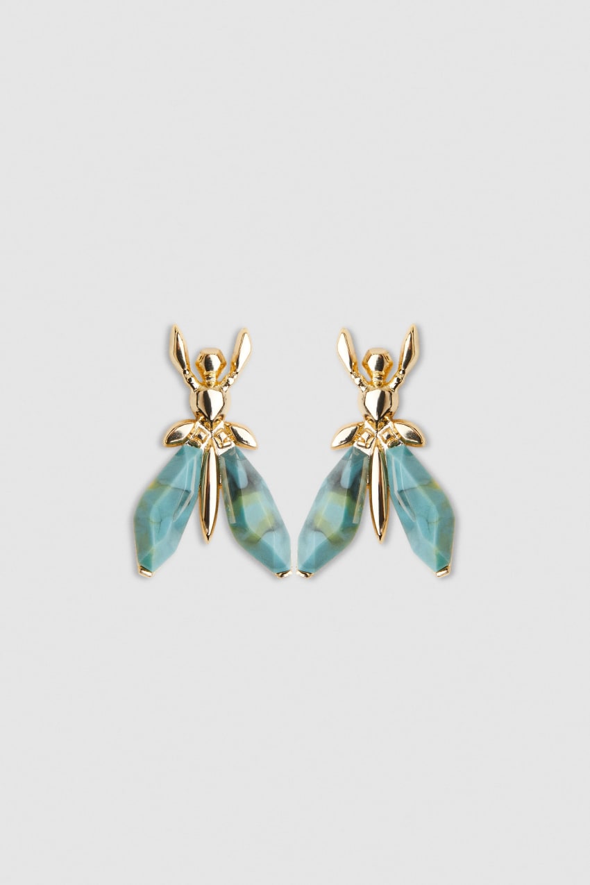 Patrizia Pepe Precious Fly Earrings With Stones Yeşil | TQL073581