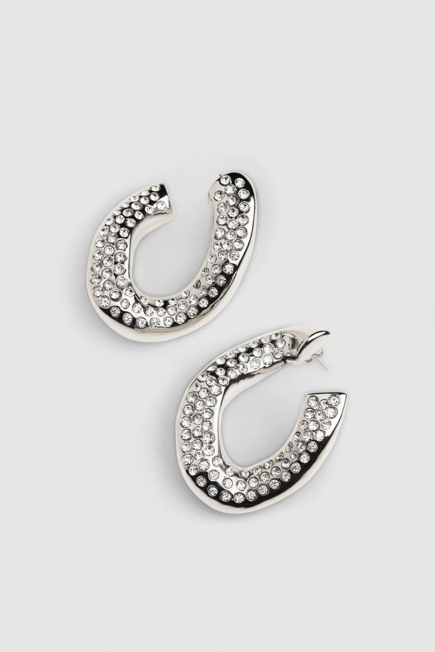 Patrizia Pepe Rhinestone Maxichain Earrings Gümüş | GVJ824379