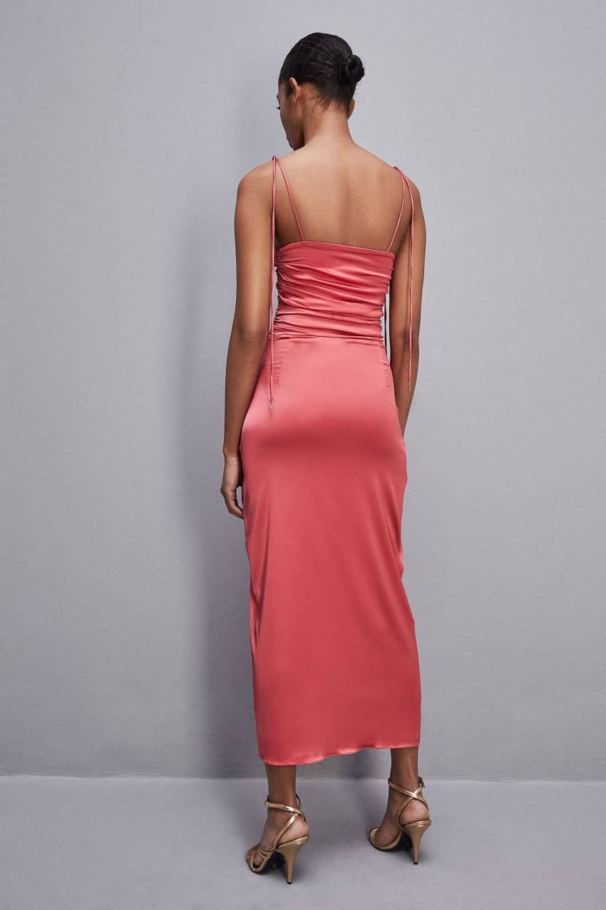 Patrizia Pepe Satin Midi Dress Pembe | MKJ203764