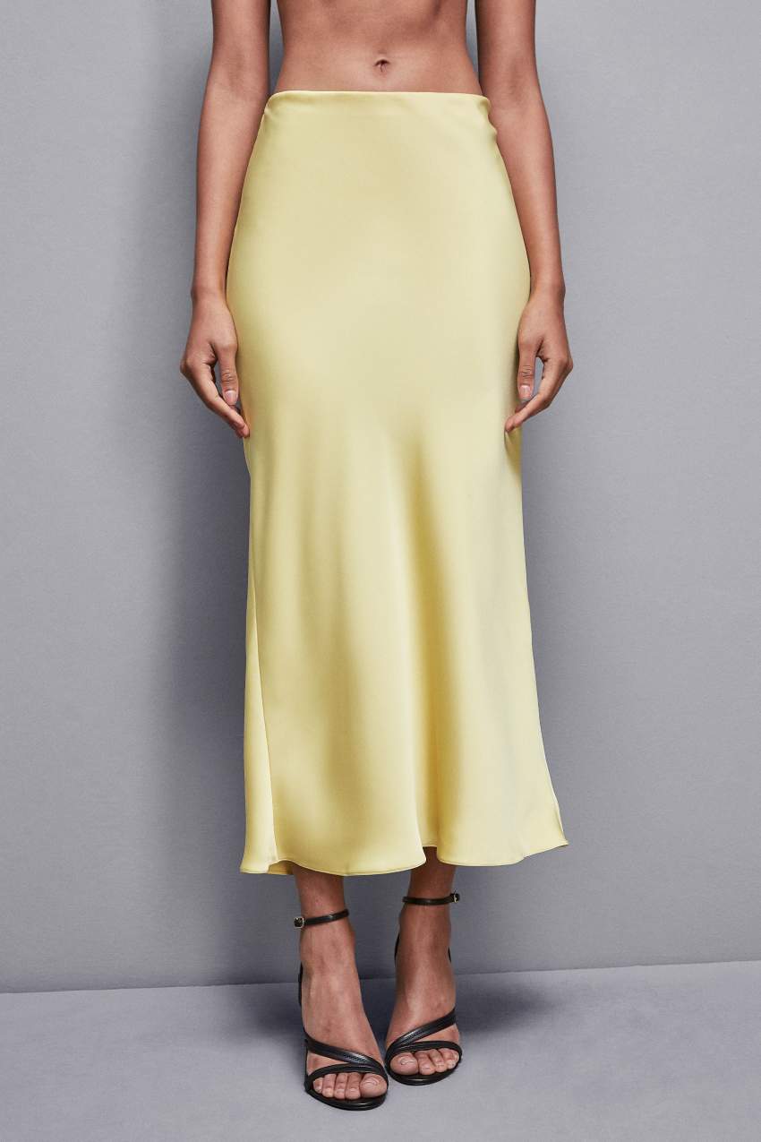 Patrizia Pepe Shiny Satin Midiskirt Sarı | ETA843719