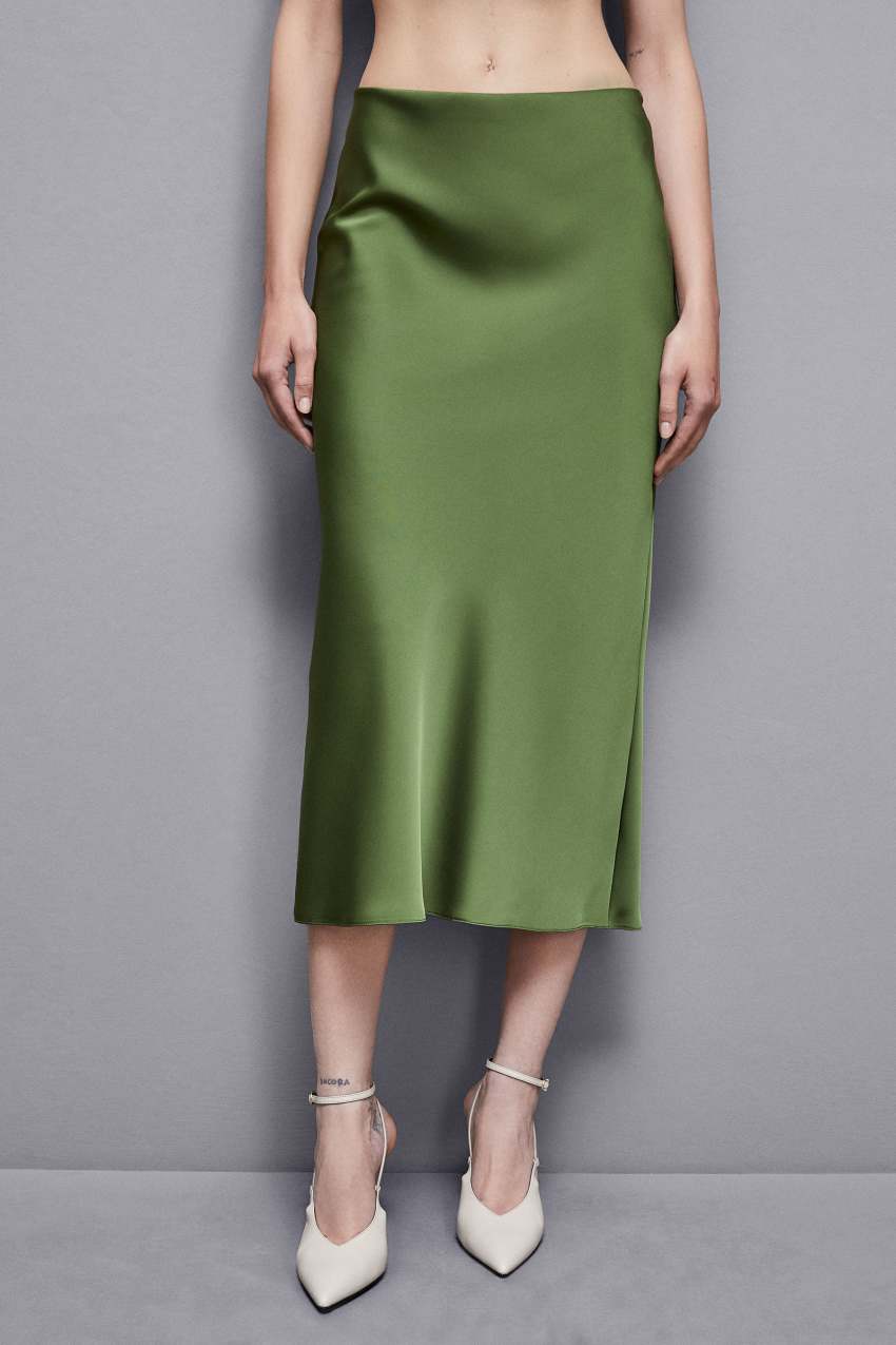 Patrizia Pepe Shiny Satin Midiskirt Yeşil | UQG793821