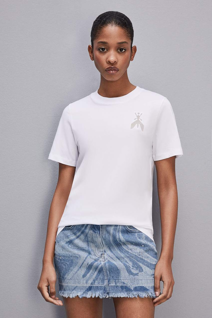 Patrizia Pepe Short-sleeved T-shirt In Cotton With Fly Patch Beyaz | CFA625478