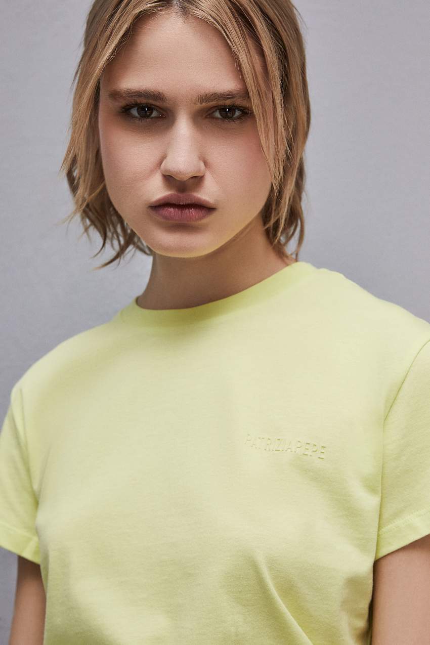 Patrizia Pepe Short-sleeved T-shirt With Logo In Organic Cotton Sarı | VXB723451