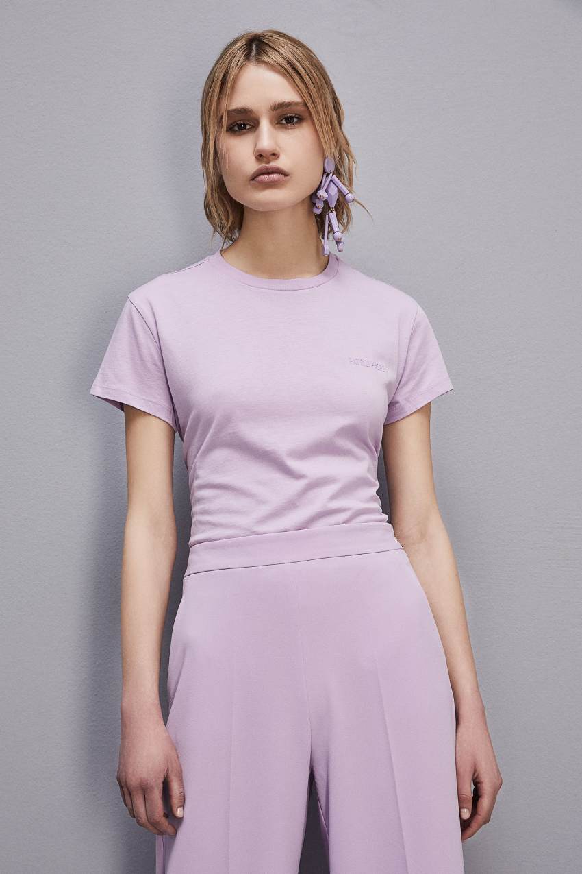 Patrizia Pepe Short-sleeved T-shirt With Logo In Organic Cotton Mor | MKY147806