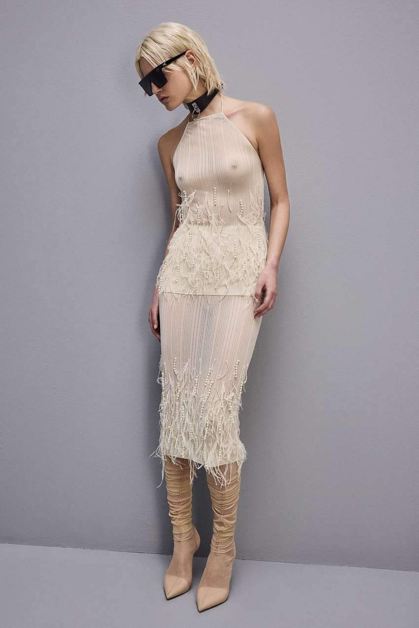 Patrizia Pepe Skirt With Feather And Pearl Embroidery Beyaz | GLP310629