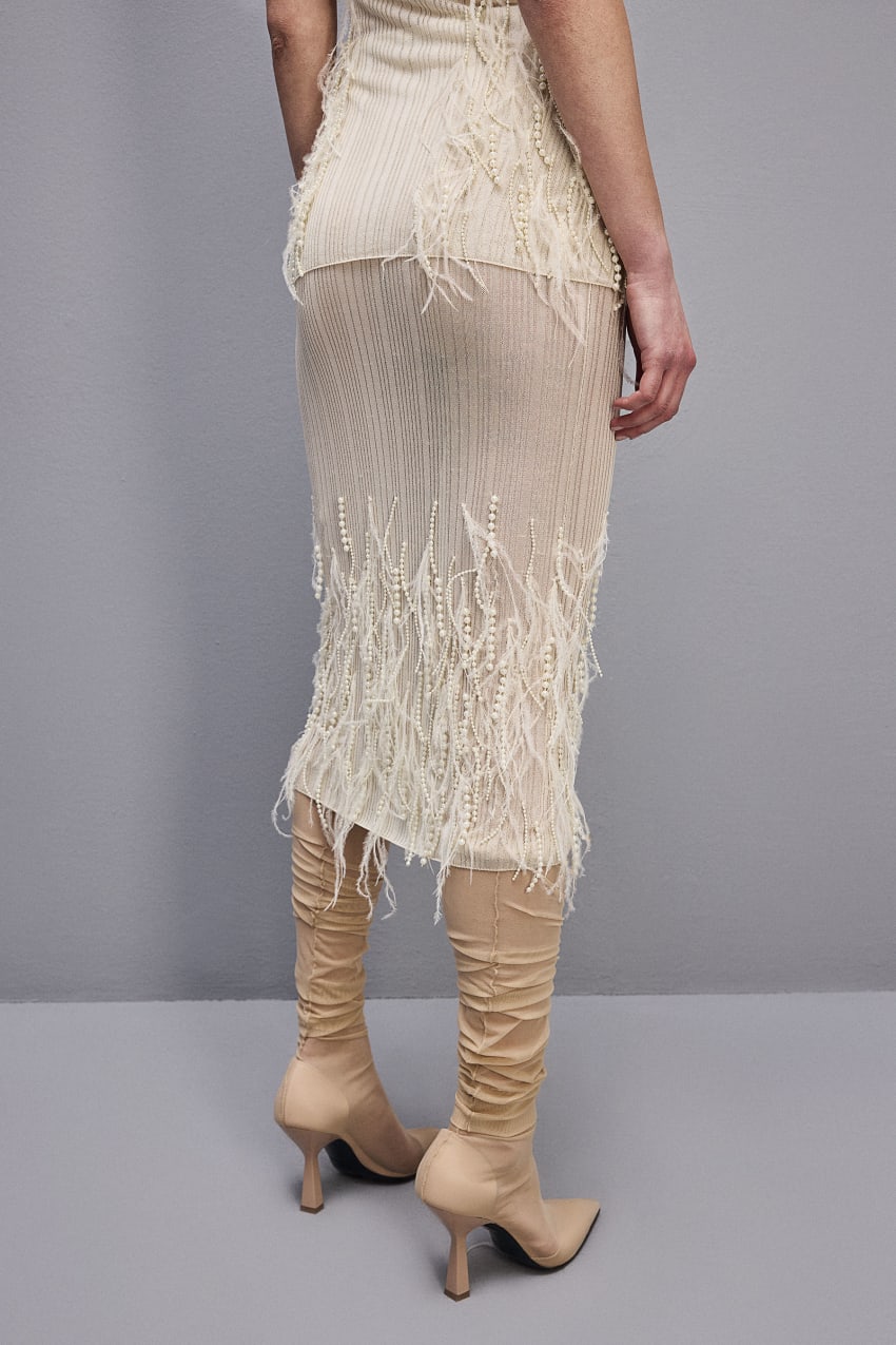 Patrizia Pepe Skirt With Feather And Pearl Embroidery Beyaz | GLP310629