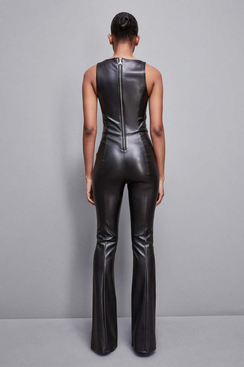 Patrizia Pepe Sleeveless Faux Leather Jumpsuit Siyah | IYB875609