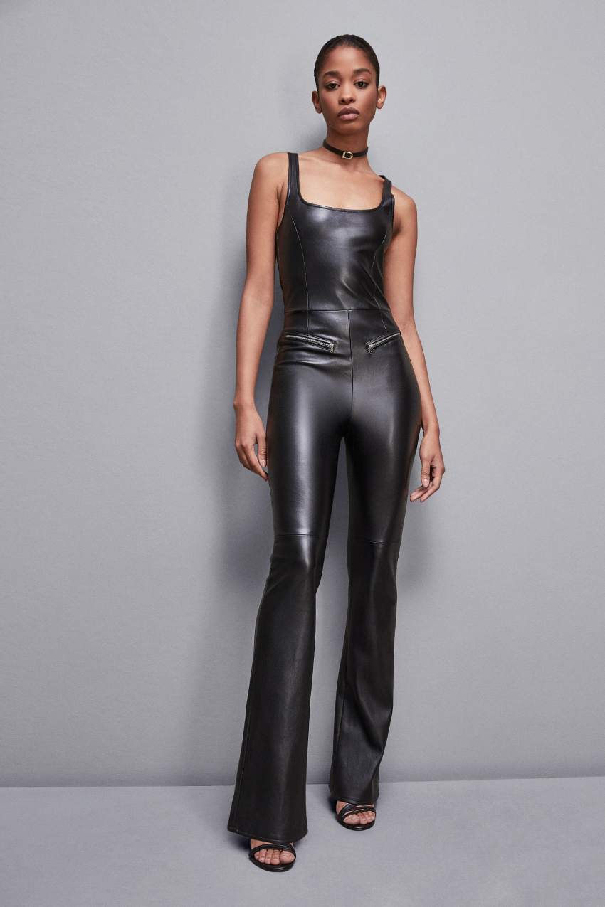 Patrizia Pepe Sleeveless Faux Leather Jumpsuit Siyah | IYB875609