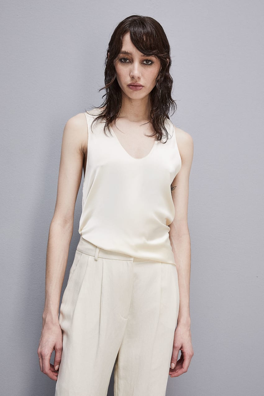 Patrizia Pepe Sleeveless Top Shirt In Certified Viscose Beyaz | JYK328017