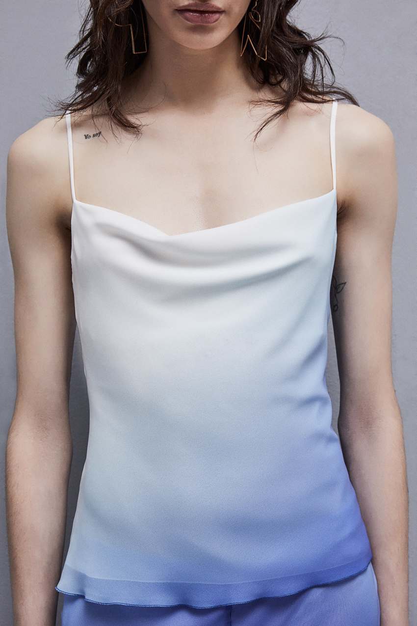 Patrizia Pepe Sleeveless Top With Drop Neckline In Chiffon Açık Mavi | VGY198437