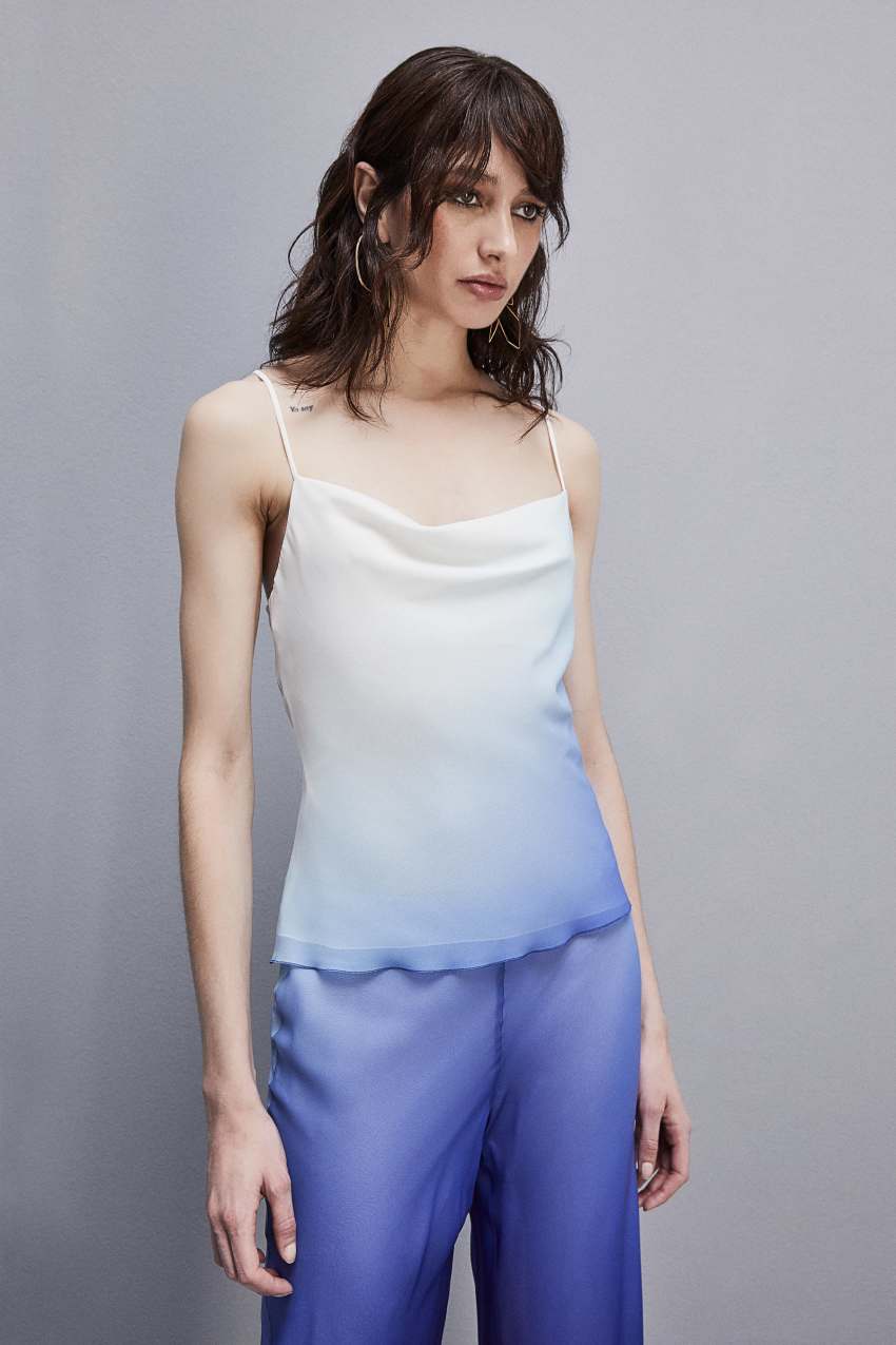 Patrizia Pepe Sleeveless Top With Drop Neckline In Chiffon Açık Mavi | VGY198437