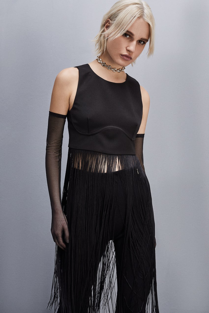 Patrizia Pepe Sleeveless Top With Fringes Siyah | FNI047362