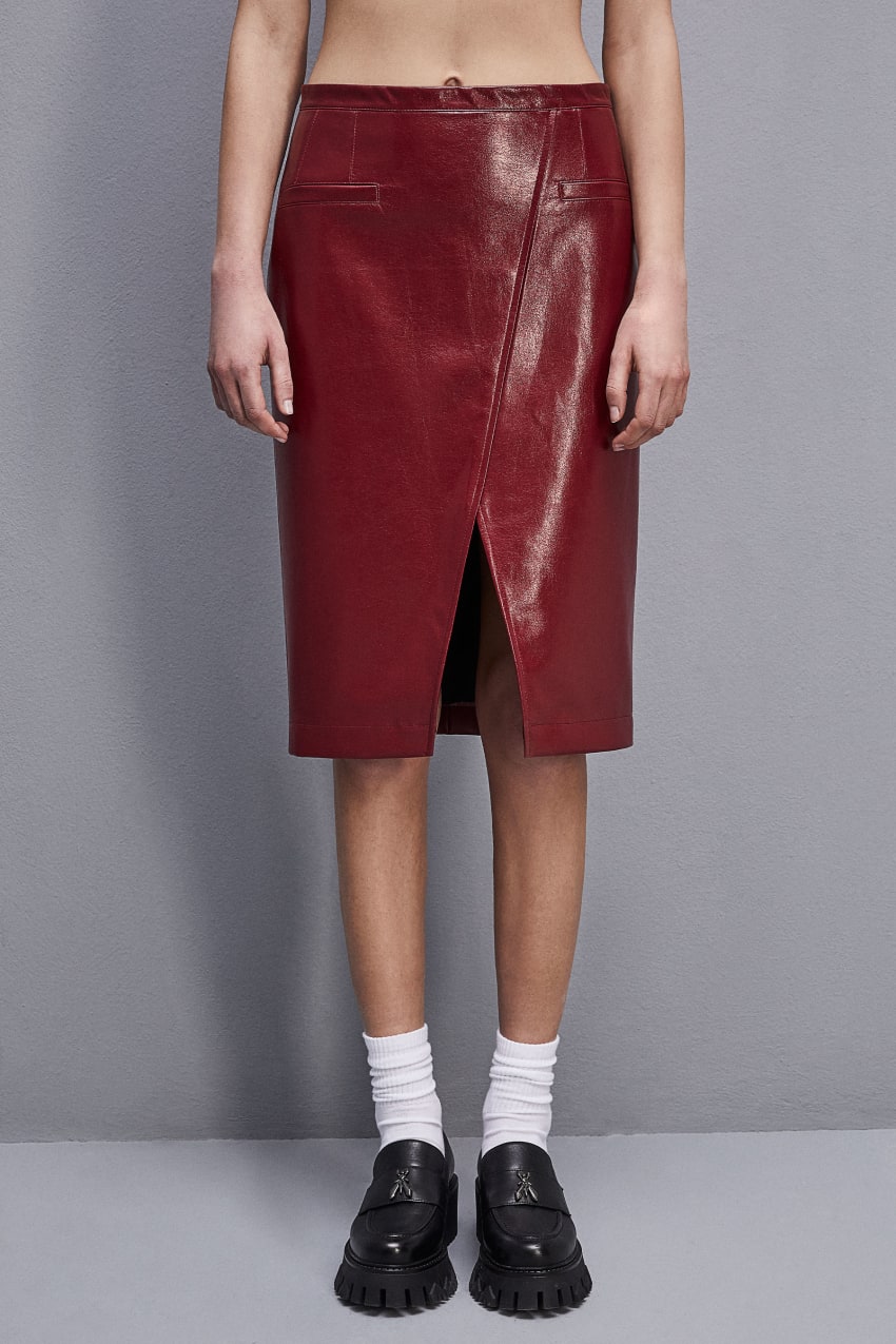 Patrizia Pepe Slim Patent Leather Midi Skirt Kırmızı | YIT089672