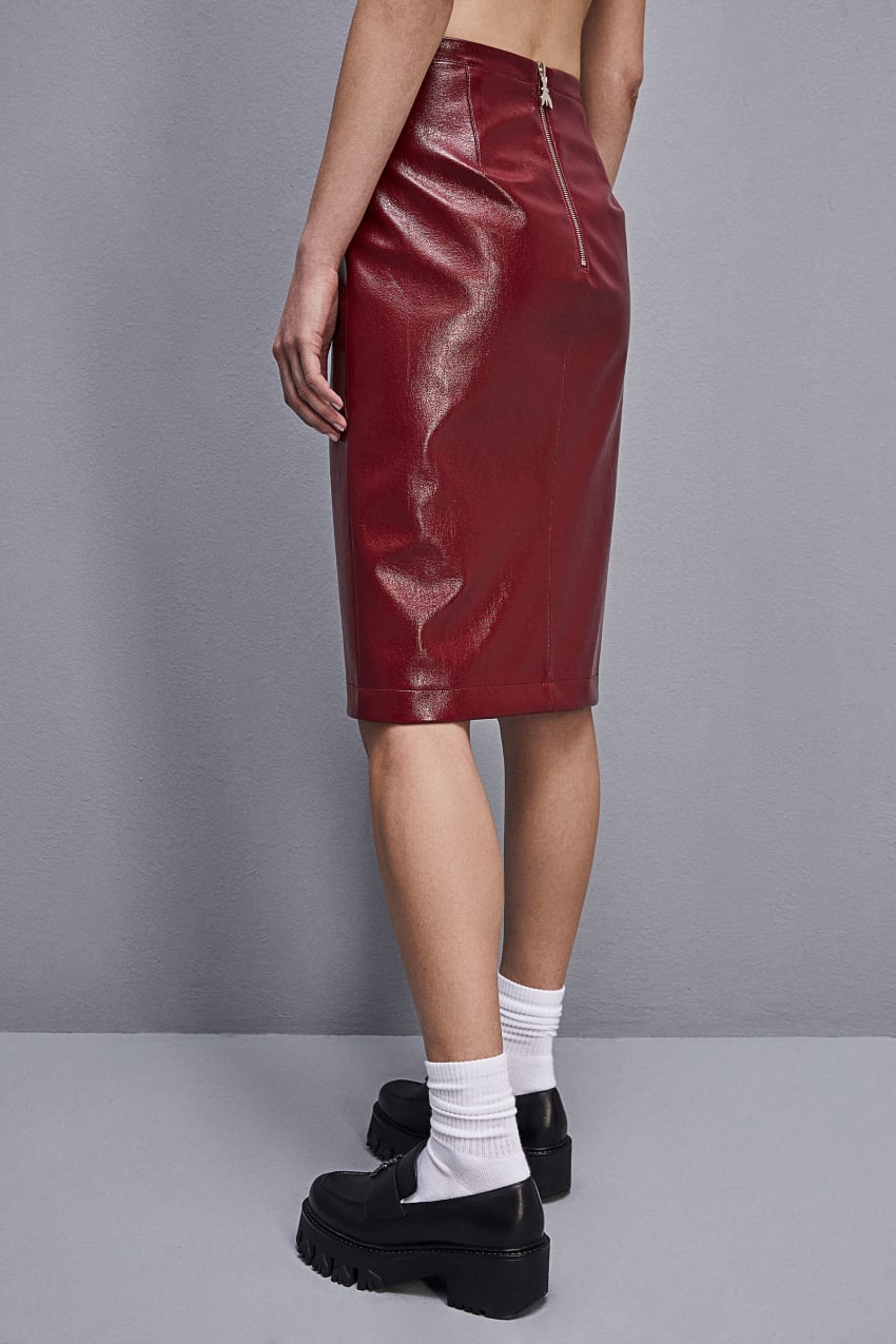 Patrizia Pepe Slim Patent Leather Midi Skirt Kırmızı | YIT089672