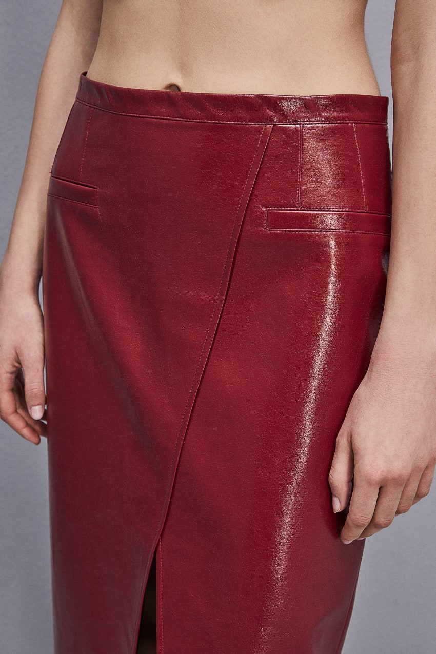 Patrizia Pepe Slim Patent Leather Midi Skirt Kırmızı | YIT089672