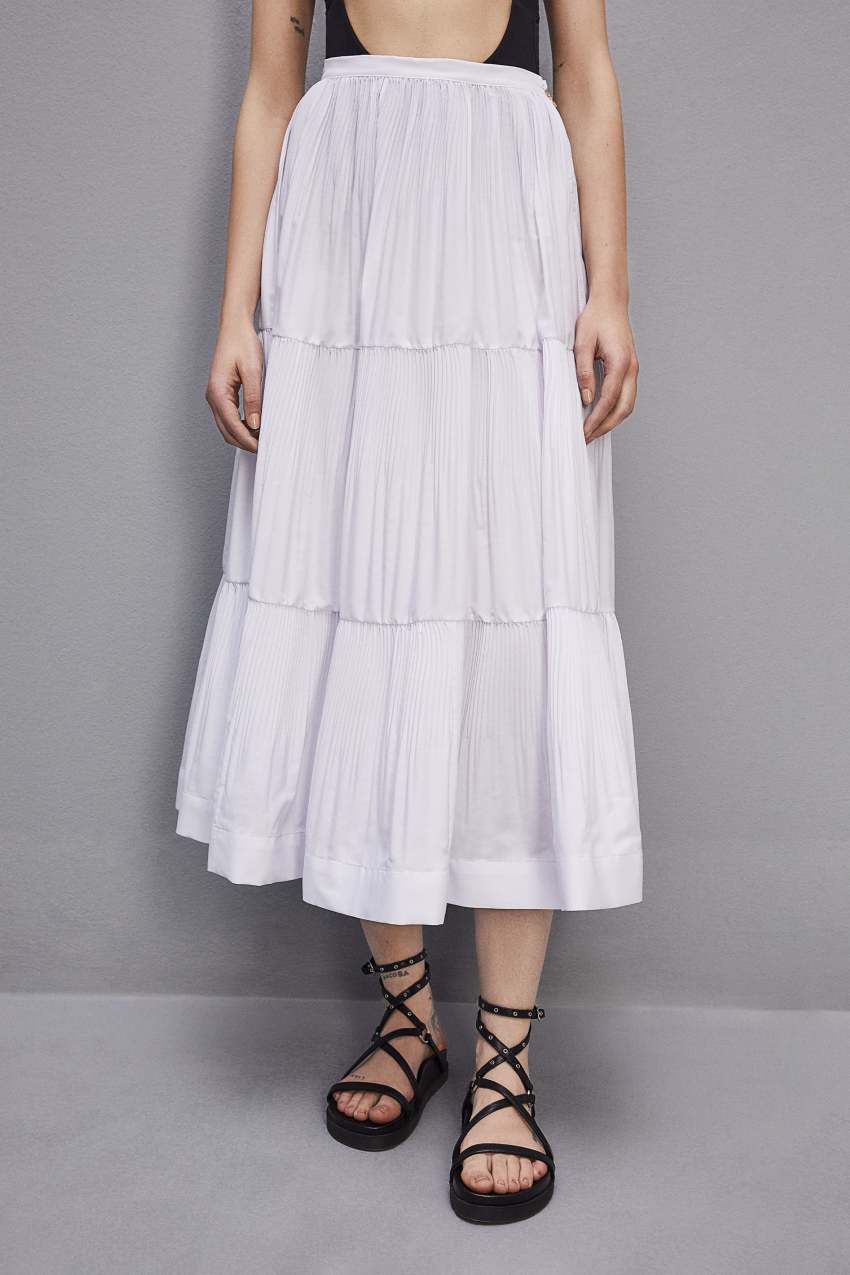 Patrizia Pepe Soft Ankle Pleated Skirt Beyaz | ERL374096