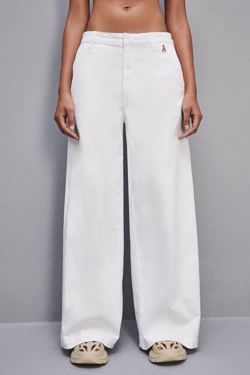 Patrizia Pepe Stretch Cotton Satin Palazzo Pants Beyaz | SEQ485207