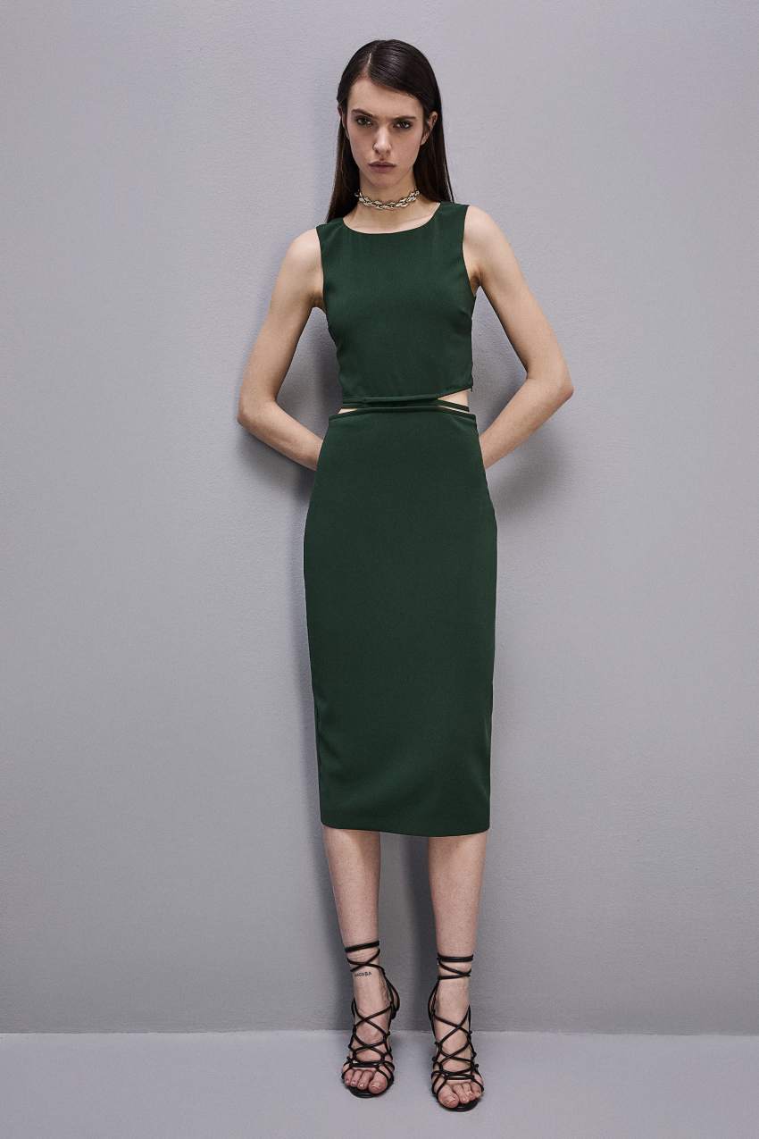 Patrizia Pepe Stretch Crew Neck Sleeveless Midi Dress Yeşil | WHU109374