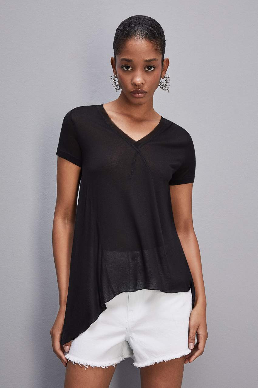 Patrizia Pepe T-shirt In Super Light Modal Jersey Siyah | KHU495106