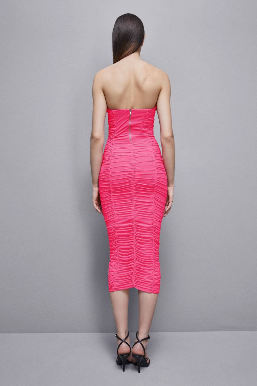 Patrizia Pepe Tulle And Jersey Midi Dress With Feathers Pembe | YPK820153