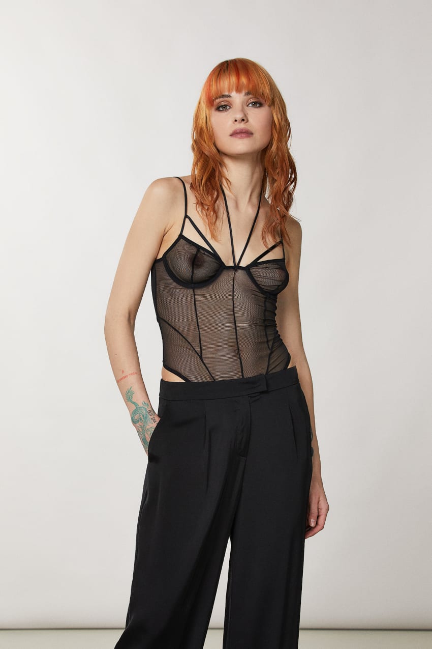 Patrizia Pepe Tulle Bodysuit Siyah | BRM496820